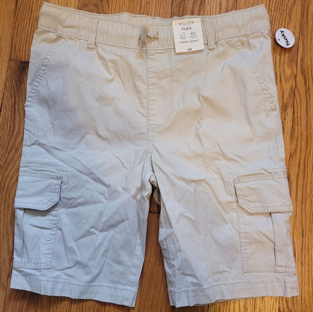 Arizona Boys Cargo Shorts Large 14 Husky Tan NWT